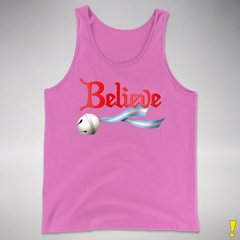 Believe Transgender Pride Jingle Bell Premium Tank Top - Neon Pink